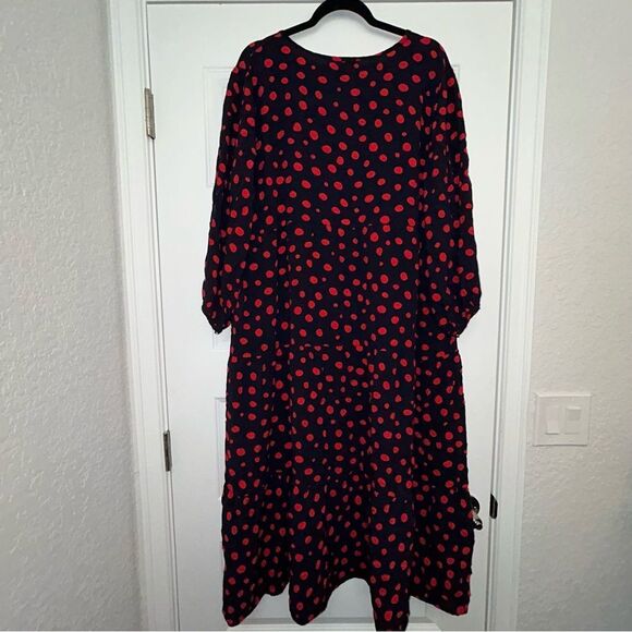 LOFT Polka Dot Print Long Sleeve 1/4 Button Down Ruffle Tier Maxi Dress - Picture 6 of 9